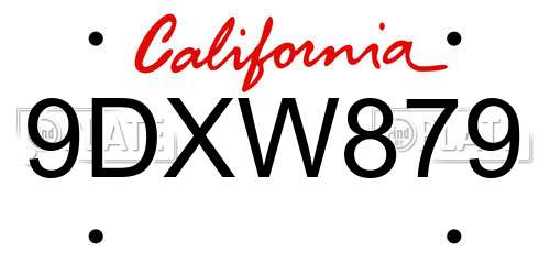 9DXW879 California License Plate