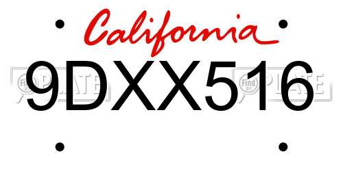 9DXX516 California License Plate