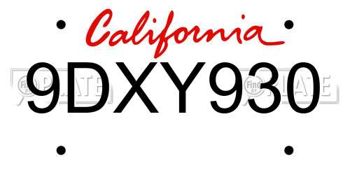 9DXY930 California License Plate