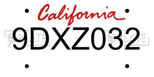 9DXZ032 California License Plate