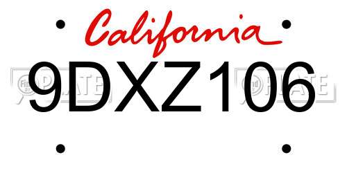 9DXZ106 California License Plate