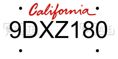 9DXZ180 California License Plate