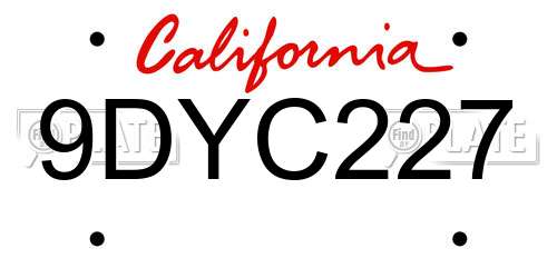 9DYC227 California License Plate