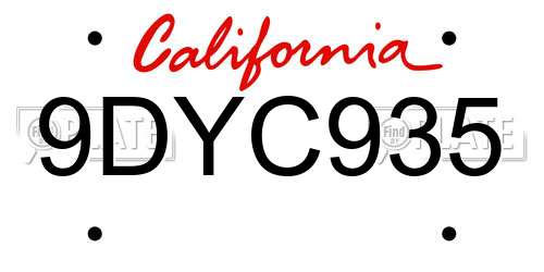 9DYC935 California License Plate