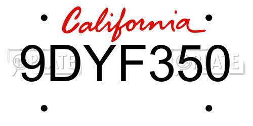 9DYF350 California License Plate