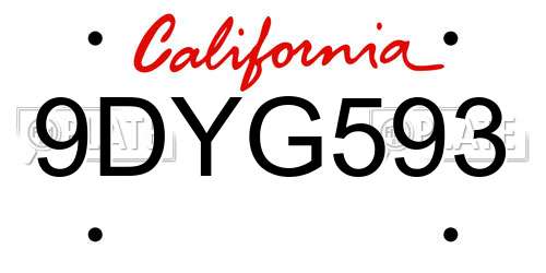 9DYG593 California License Plate