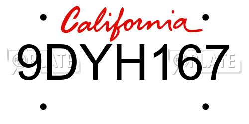 9DYH167 California License Plate