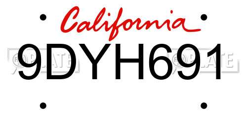 9DYH691 California License Plate