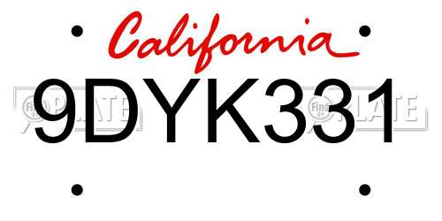 9DYK331 California License Plate