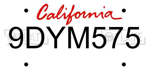 9DYM575 California License Plate