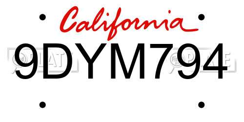 9DYM794 California License Plate