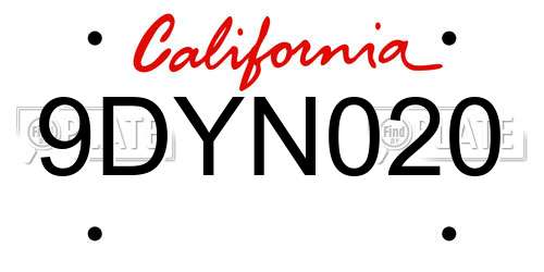 9DYN020 California License Plate