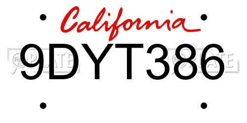 9DYT386 California License Plate