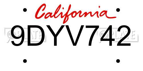 9DYV742 California License Plate