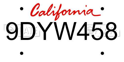 9DYW458 California License Plate