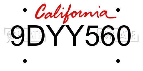 9DYY560 California License Plate