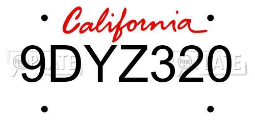 9DYZ320 California License Plate