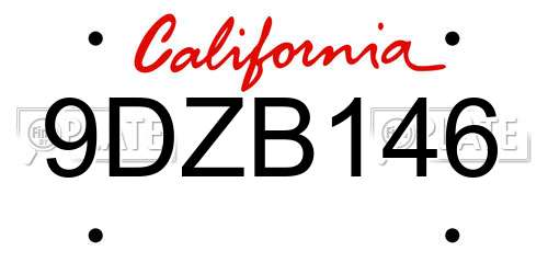 9DZB146 California License Plate