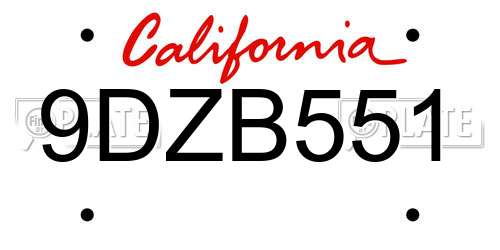 9DZB551 California License Plate