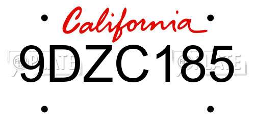 9DZC185 California License Plate