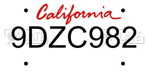 9DZC982 California License Plate
