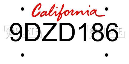 9DZD186 California License Plate
