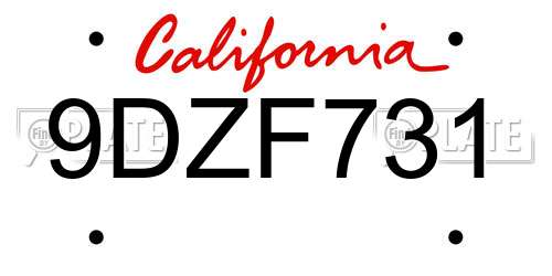 9DZF731 California License Plate