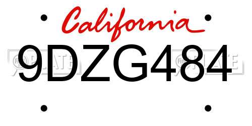 9DZG484 California License Plate