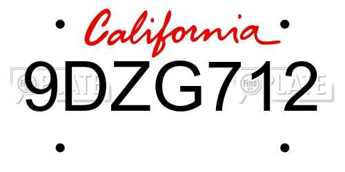 9DZG712 California License Plate