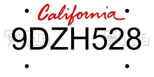 9DZH528 California License Plate