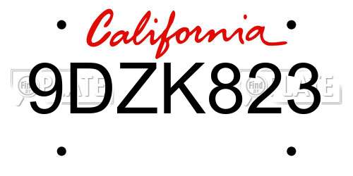 9DZK823 California License Plate