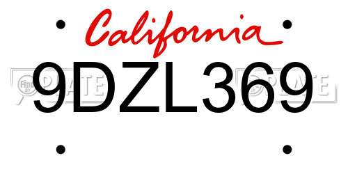 9DZL369 California License Plate