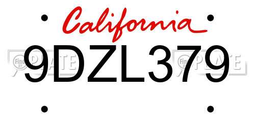 9DZL379 California License Plate
