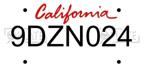 9DZN024 California License Plate