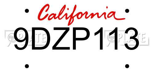9DZP113 California License Plate