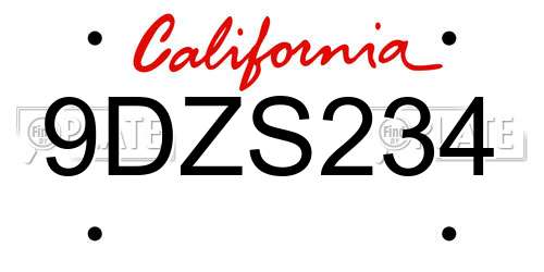 9DZS234 California License Plate