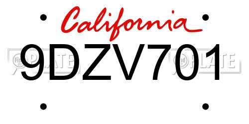9DZV701 California License Plate