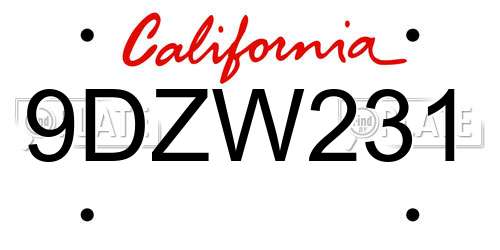 9DZW231 California License Plate
