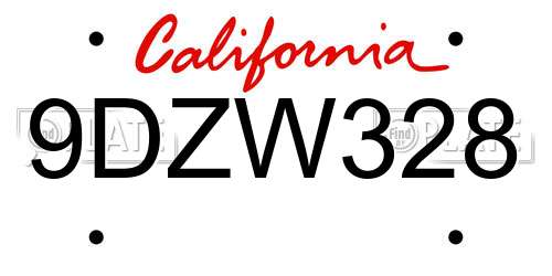 9DZW328 California License Plate