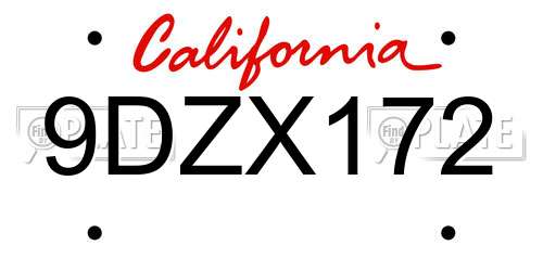9DZX172 California License Plate