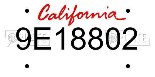 9E18802 California License Plate