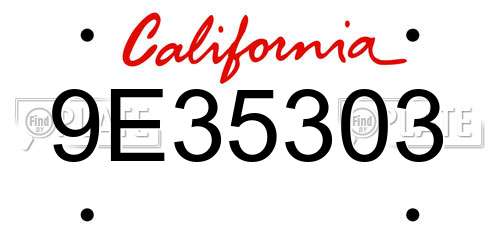 9E35303 California License Plate