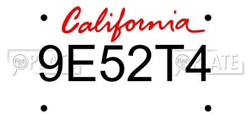 9E52T4 California License Plate