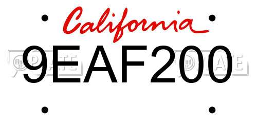 9EAF200 California License Plate