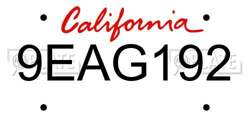9EAG192 California License Plate