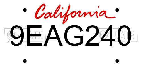 9EAG240 California License Plate