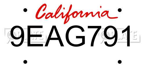 9EAG791 California License Plate