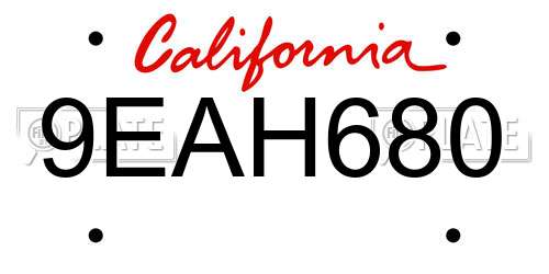 9EAH680 California License Plate