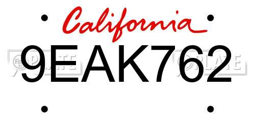 9EAK762 California License Plate