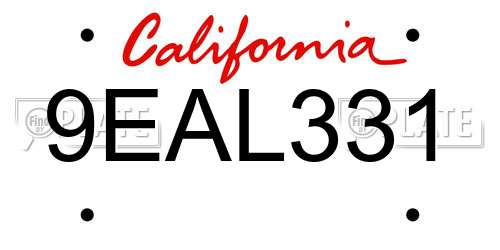9EAL331 California License Plate